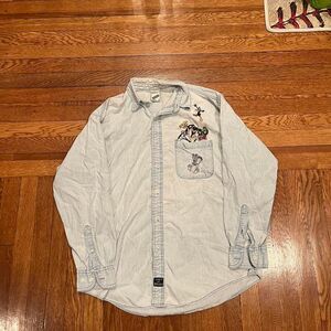 Vintage looney‎ tunes denim button down. Rip shown